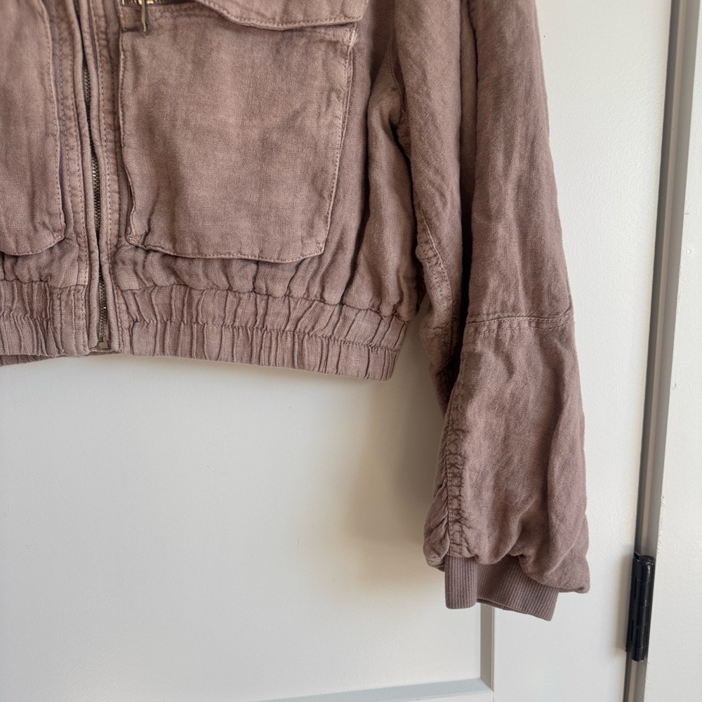 NWT Zara Greta Linen Bomber Jacket - size small - mauve/light pink - Picture 13 of 14